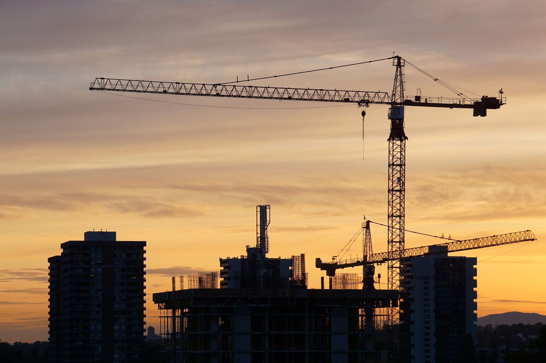 Construction site at sunset